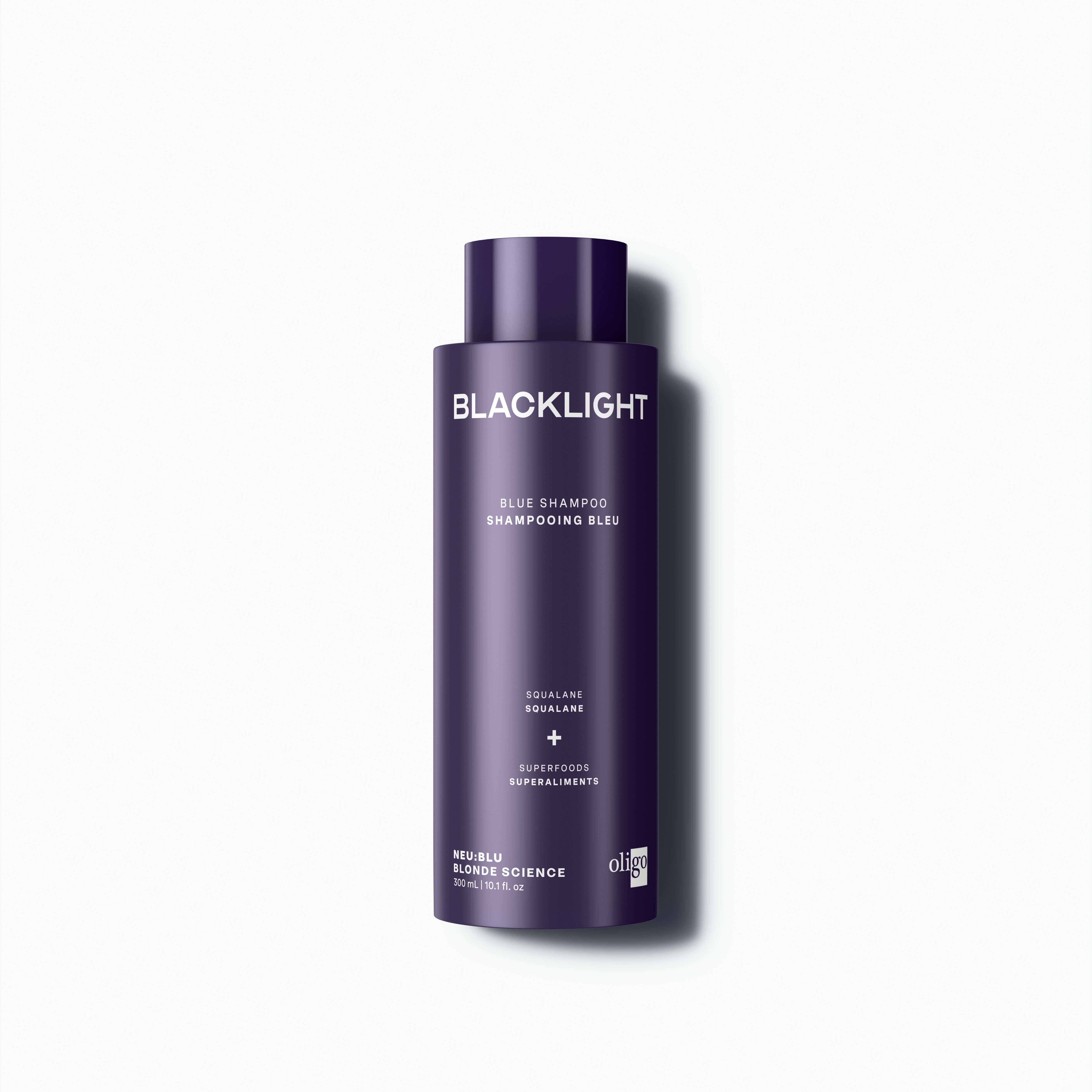 Front of bottle of Blacklight Blonde Science Blue Shampoo for Blonde Hair 300ml #size_300 ml / 10.1 fl. oz