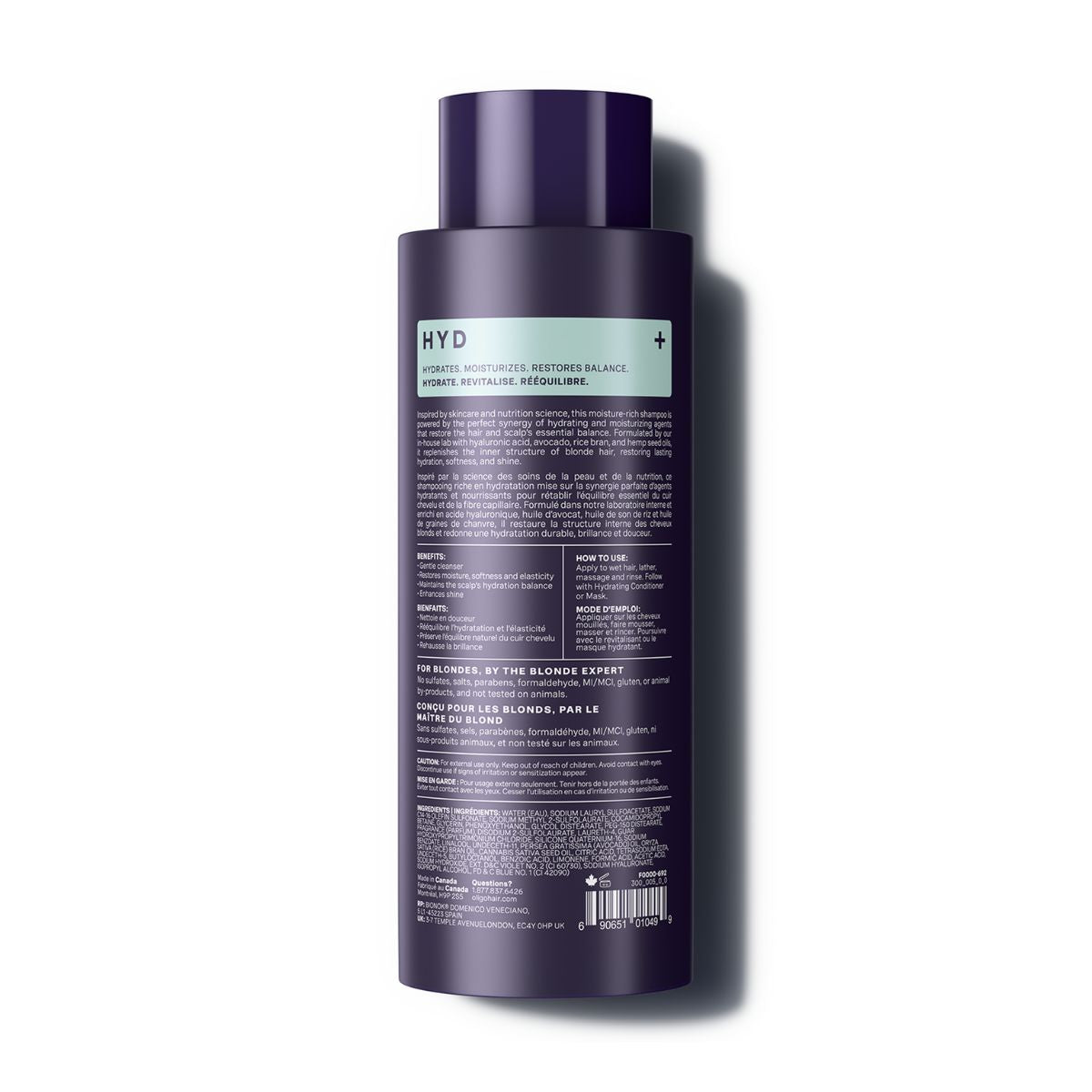 Back of bottle of Blacklight Blonde Science Moisture Hydrating Shampoo 60ml #size_300 ml / 10.1 fl. oz