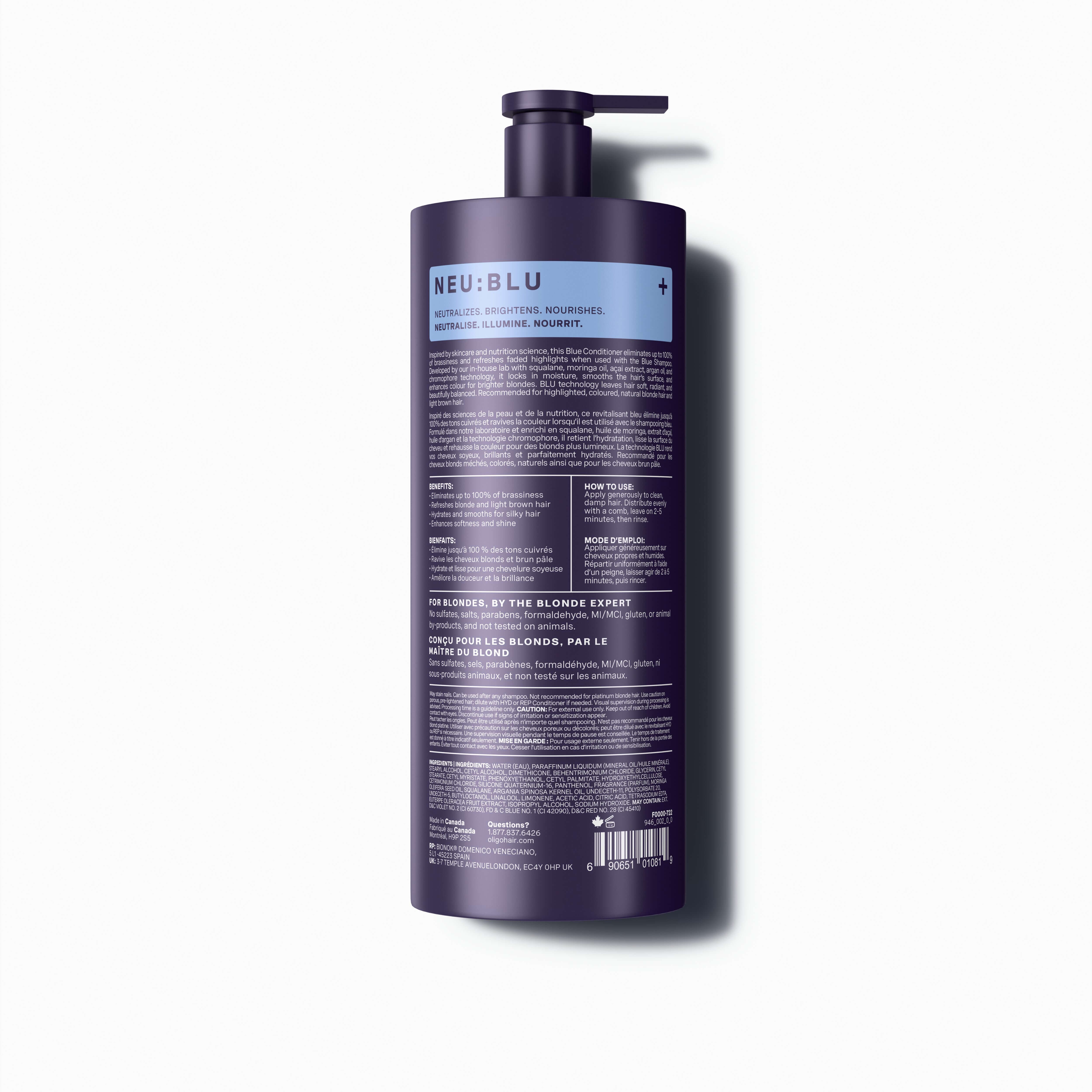 Back of bottle of Blacklight Blonde Science Neutralizing Blue Conditioner 946ml #size_946 ml / 32 fl. oz