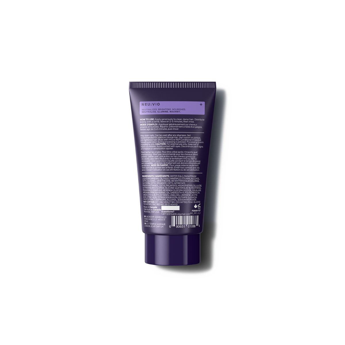 Back of bottle of the Blacklight Blonde Science Neutralizing Violet Conditioner 60 ml #size_60 ml / 2 fl. oz #format_60 ml / 2 fl. oz