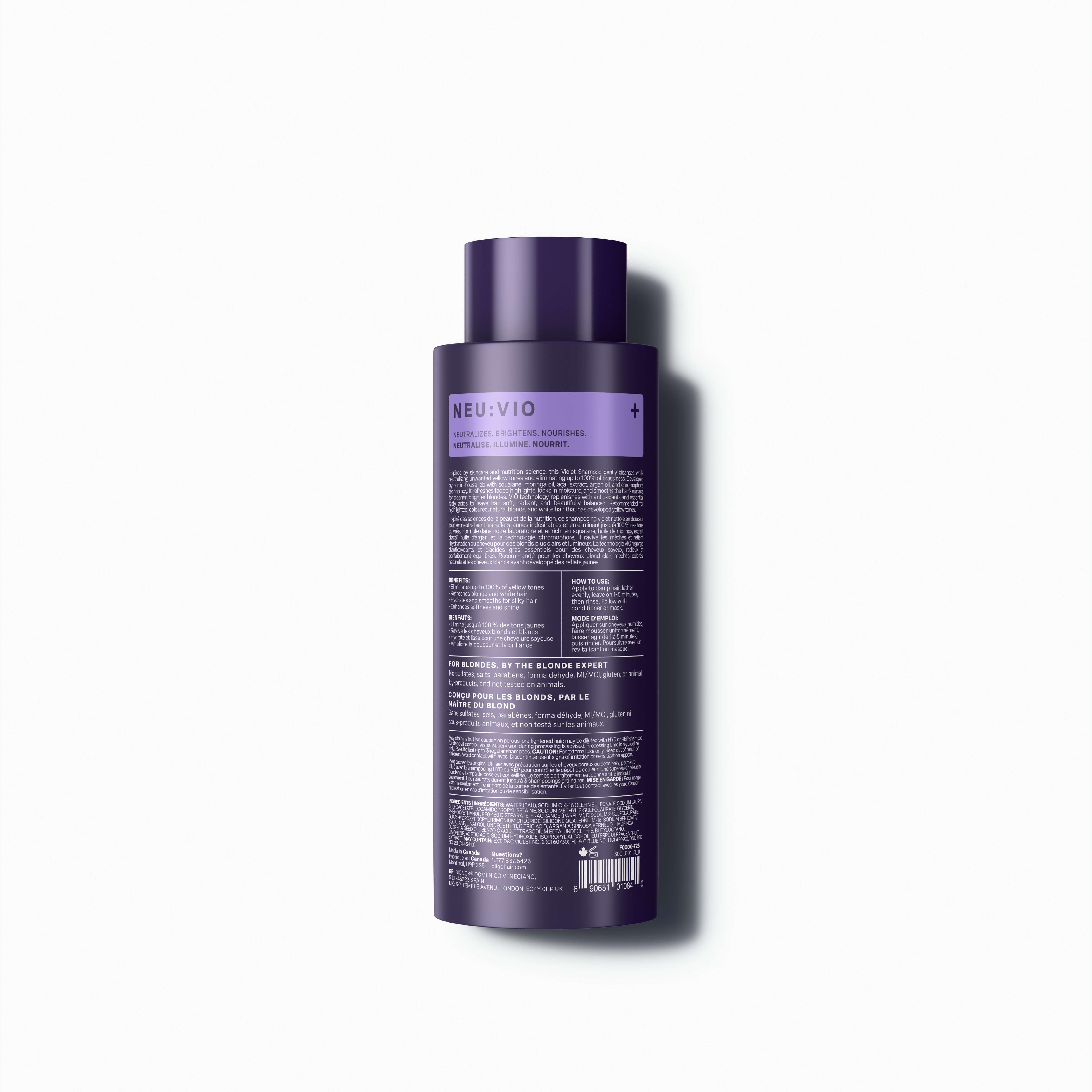 Back of bottle of Blacklight Blonde Science Neutralizing Violet Shampoo 300 ml #size_300 ml / 10.1 fl. oz