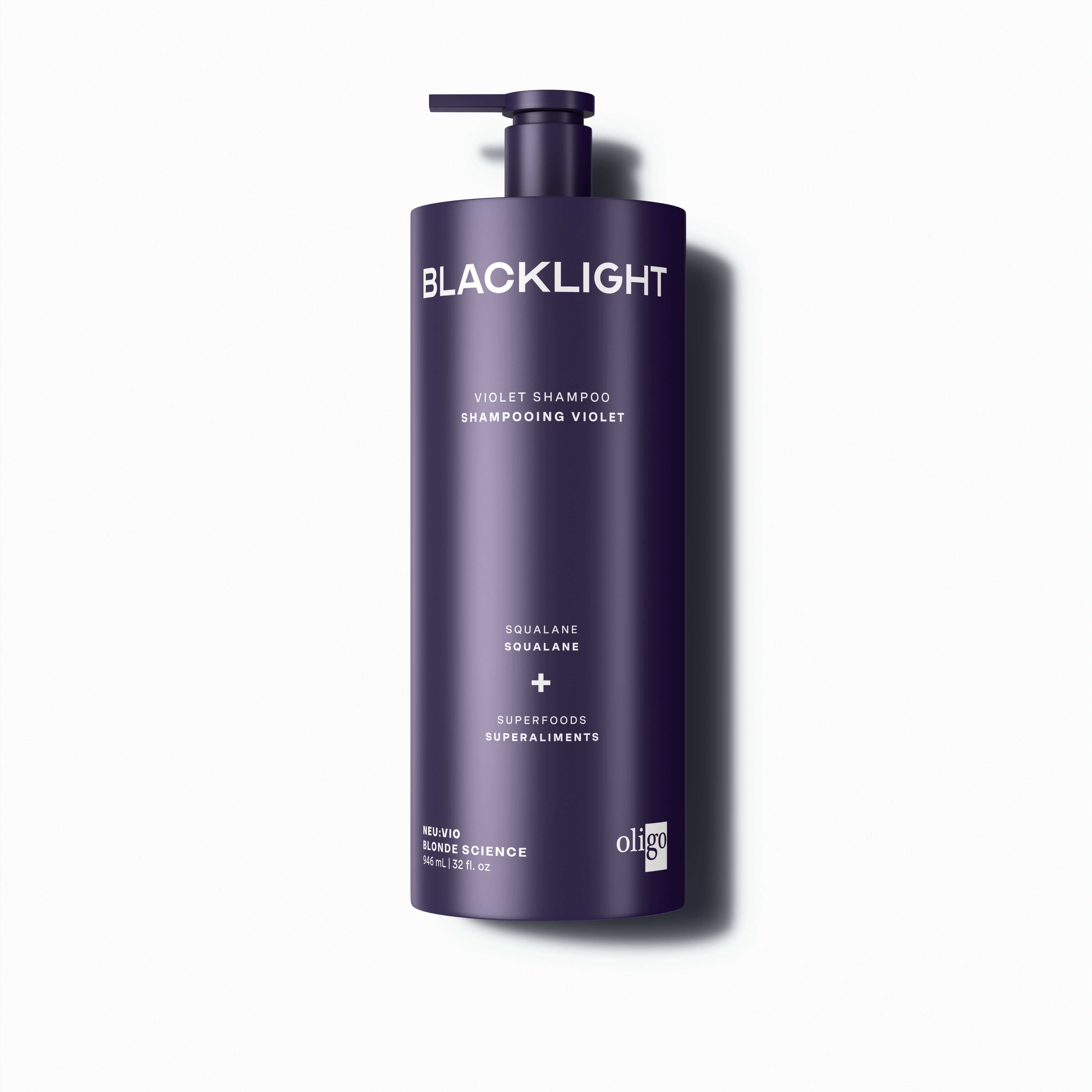 Front of bottle of Blacklight Blonde Science Neutralizing Violet Shampoo 946 ml #size_946 ml / 32 fl. oz