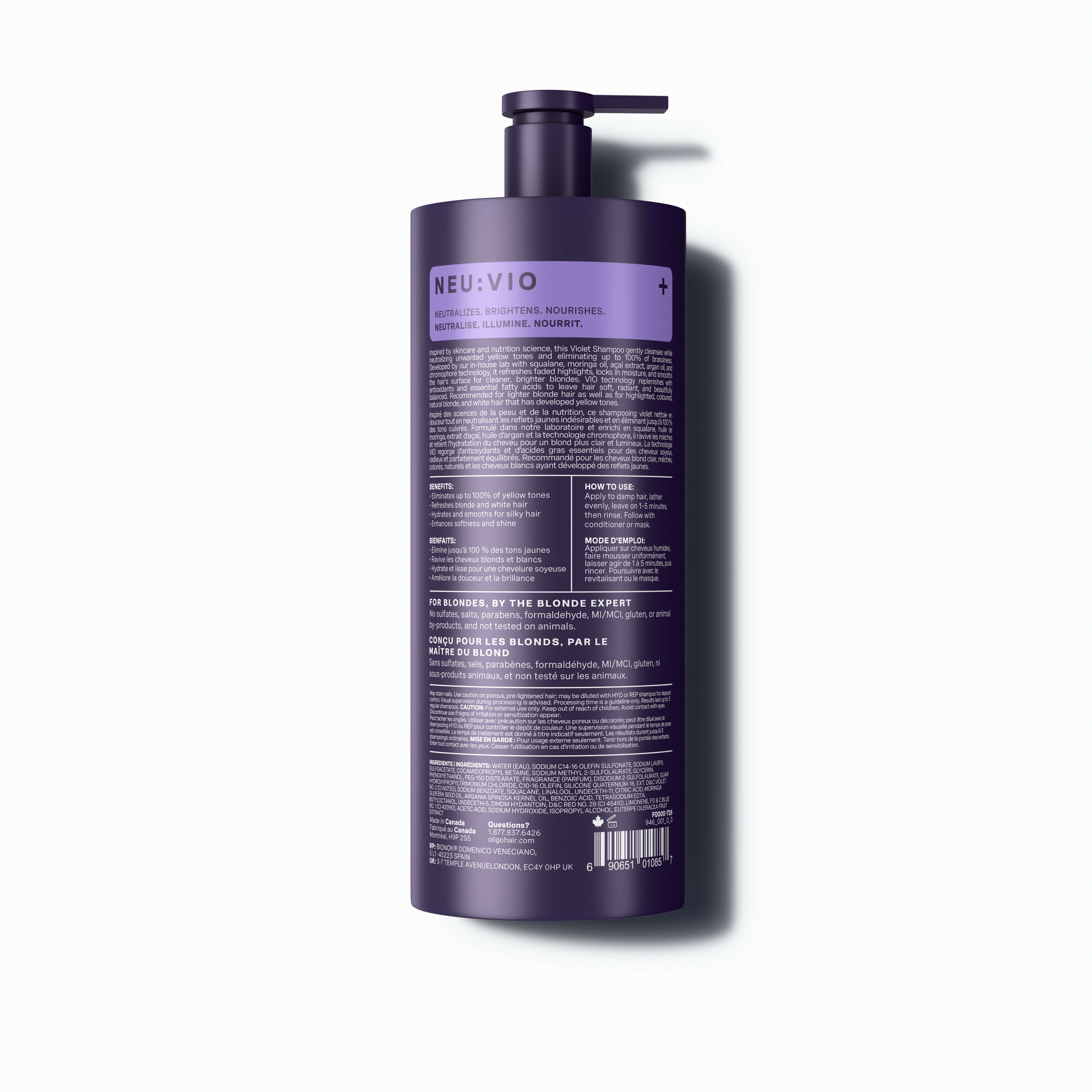 Back of bottle of Blacklight Blonde Science Neutralizing Violet Shampoo 946 ml #size_946 ml / 32 fl. oz