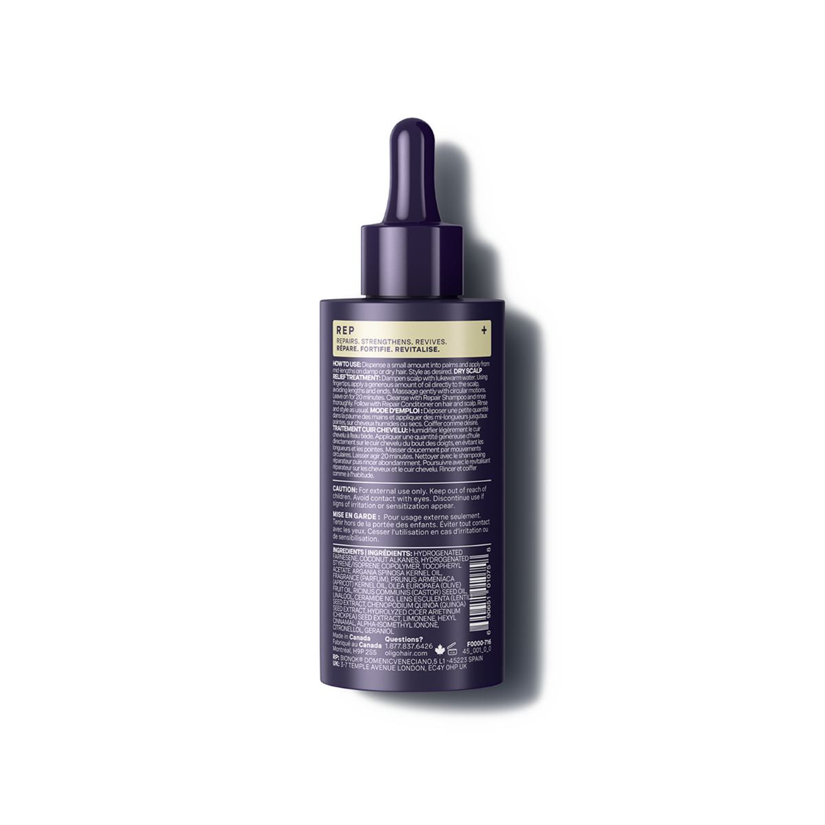 Back of bottle of Blacklight Blonde Science Hair and Scalp Oil 45ml