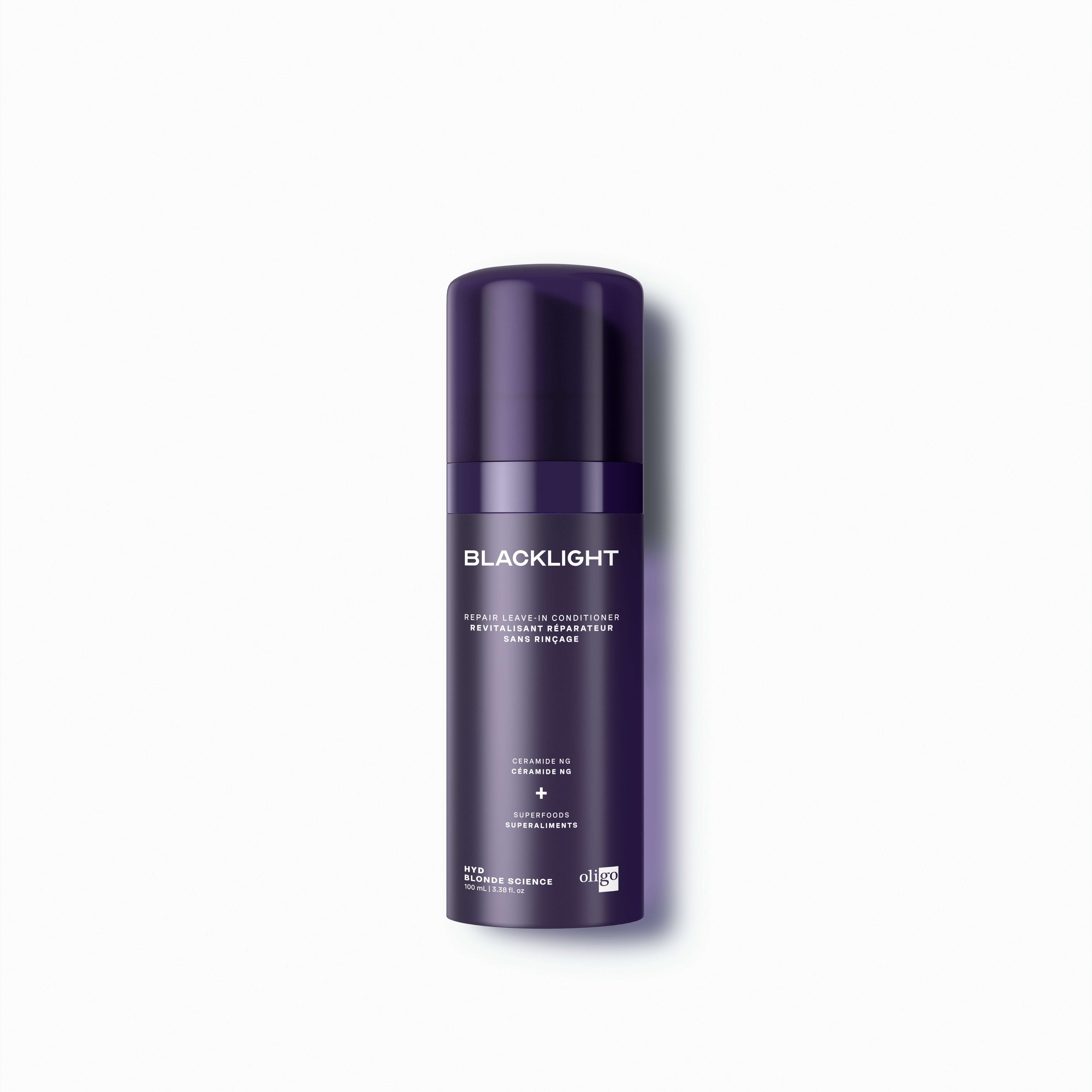 Front of bottle of Blacklight Blonde Science Repair Leave-In Conditioner for Blonde Hair 100ml