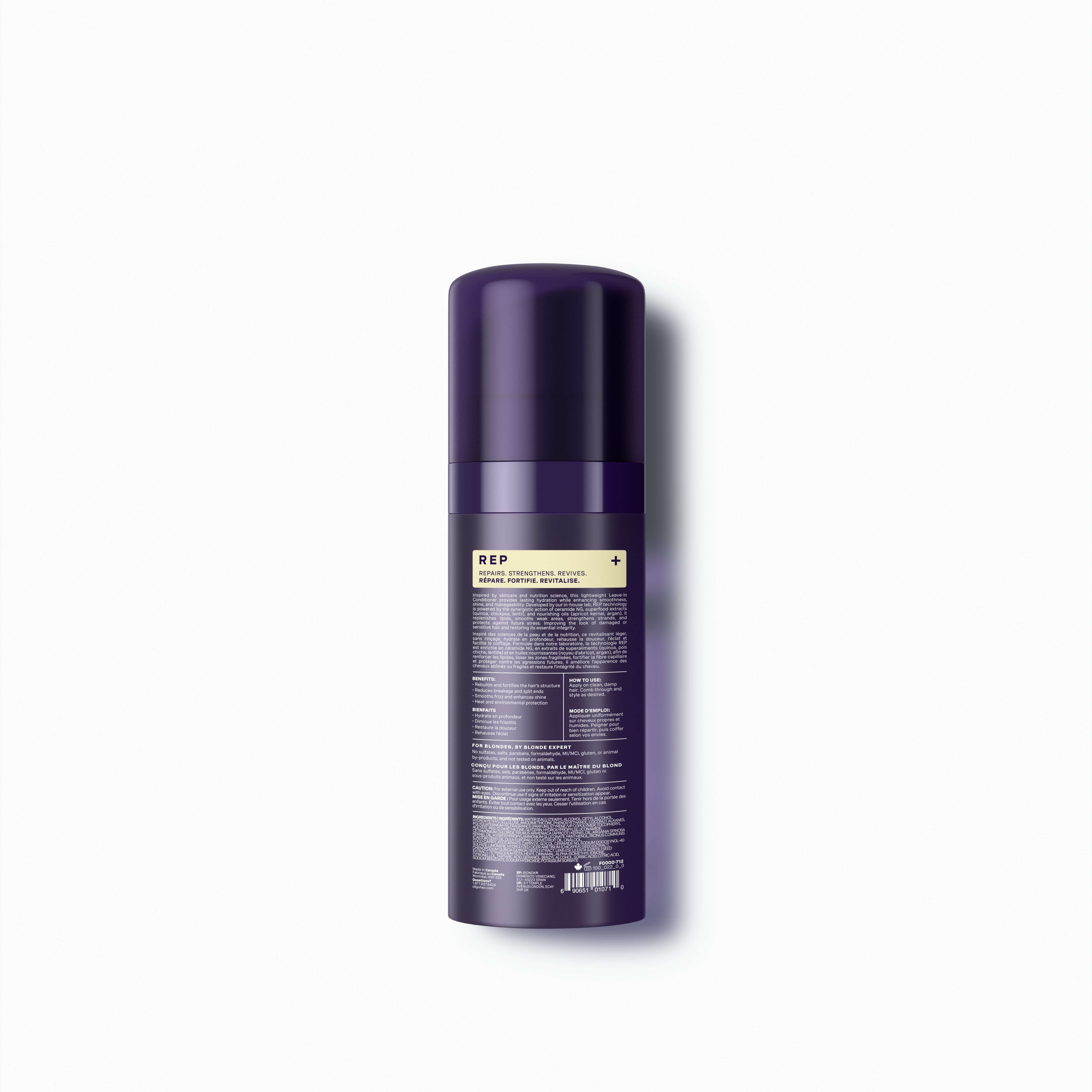 Back of bottle of Blacklight Blonde Science Repair Leave-In Conditioner for Blonde Hair 100ml