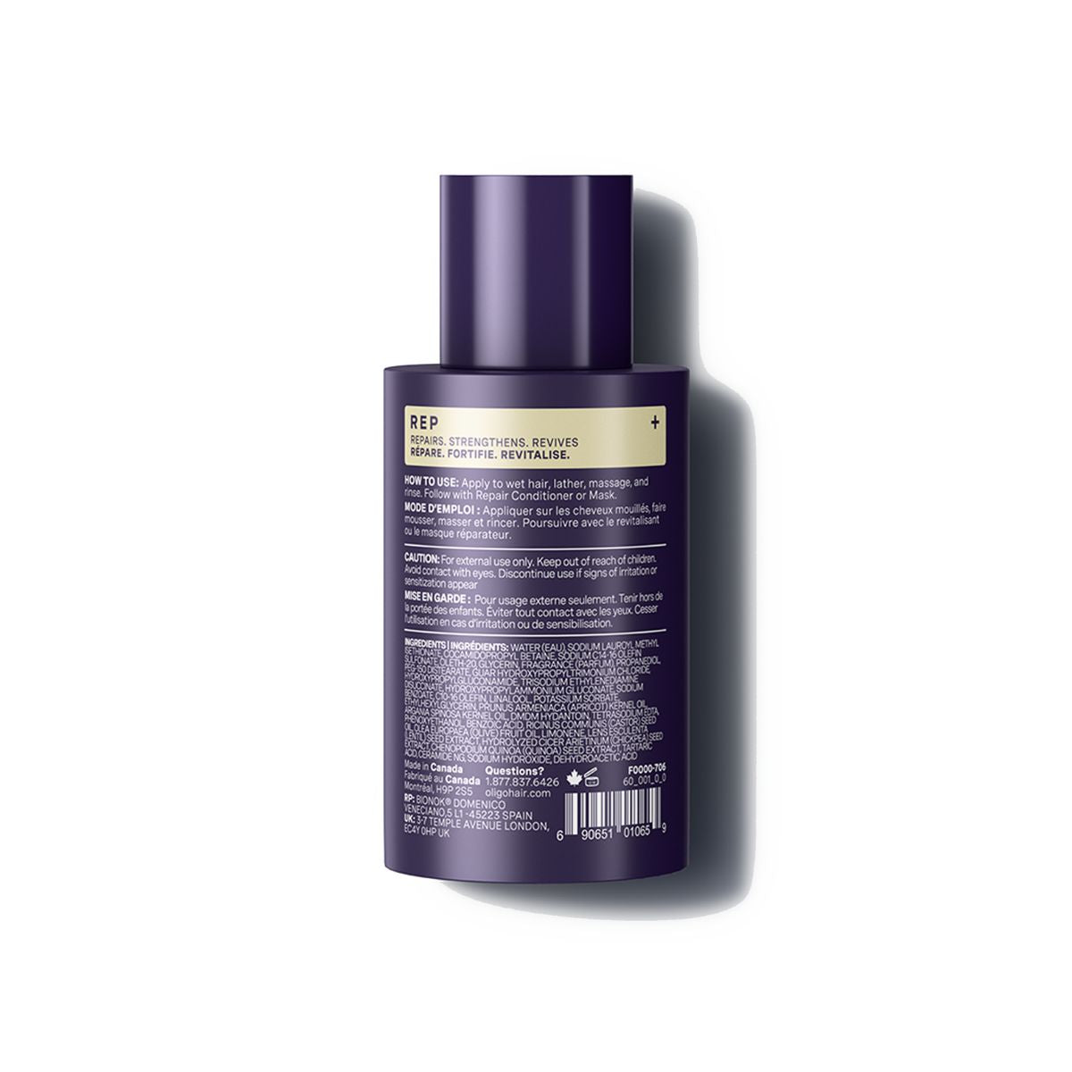 Back of bottle of Blacklight Blonde Science Repair Shampoo for Blonde Hair 60ml #size_60 ml / 2 fl. oz