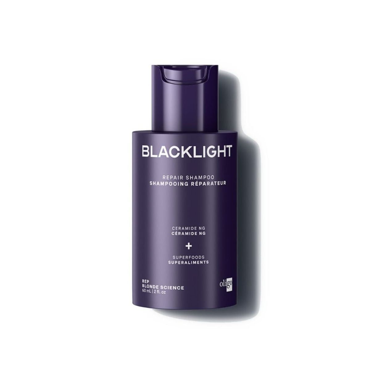 Front of bottle of Blacklight Blonde Science Repair Shampoo for Blonde Hair 60ml #size_60 ml / 2 fl. oz