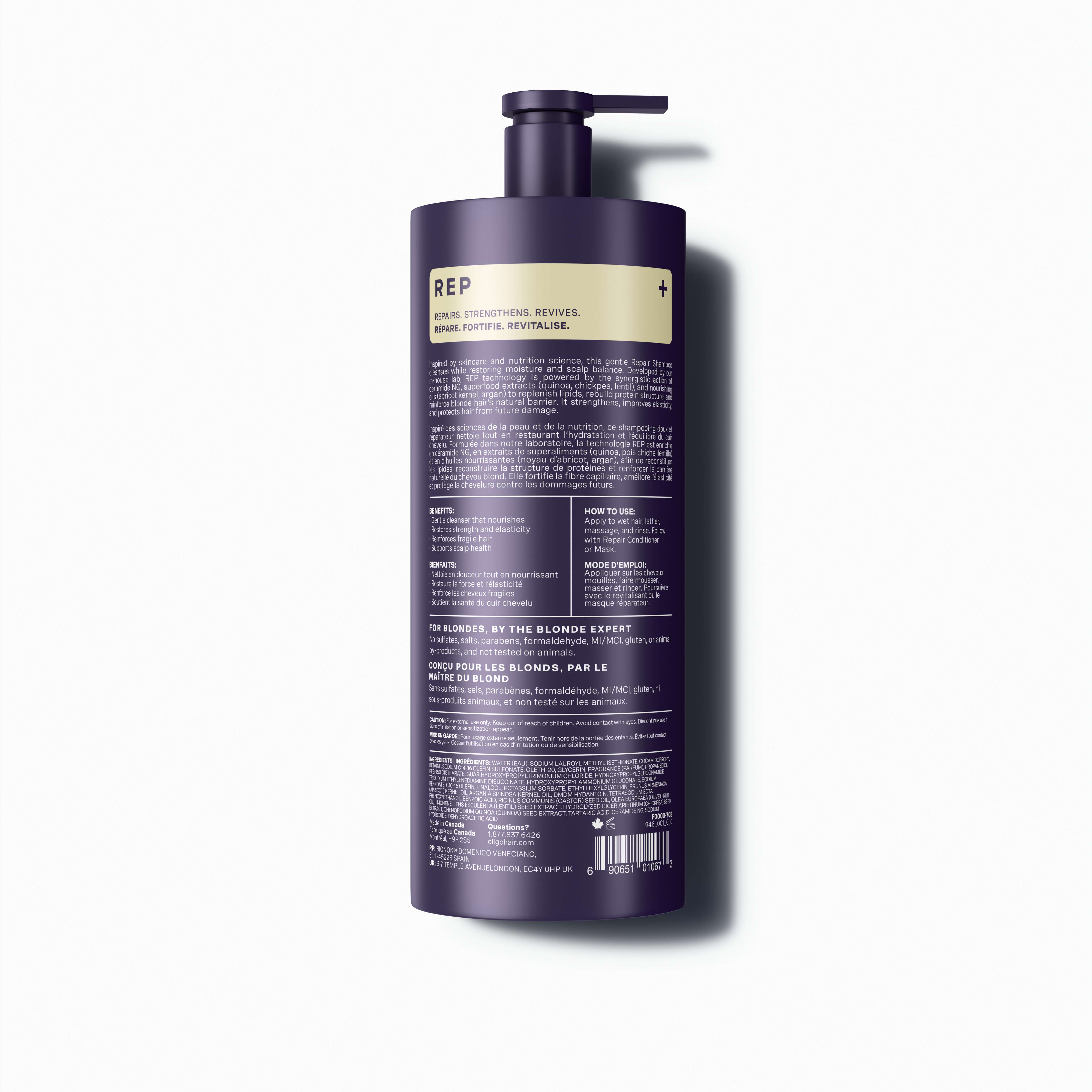 Back of bottle of Blacklight Blonde Science Repair Shampoo for Blonde Hair 946ml #size_946 ml / 32 fl. oz