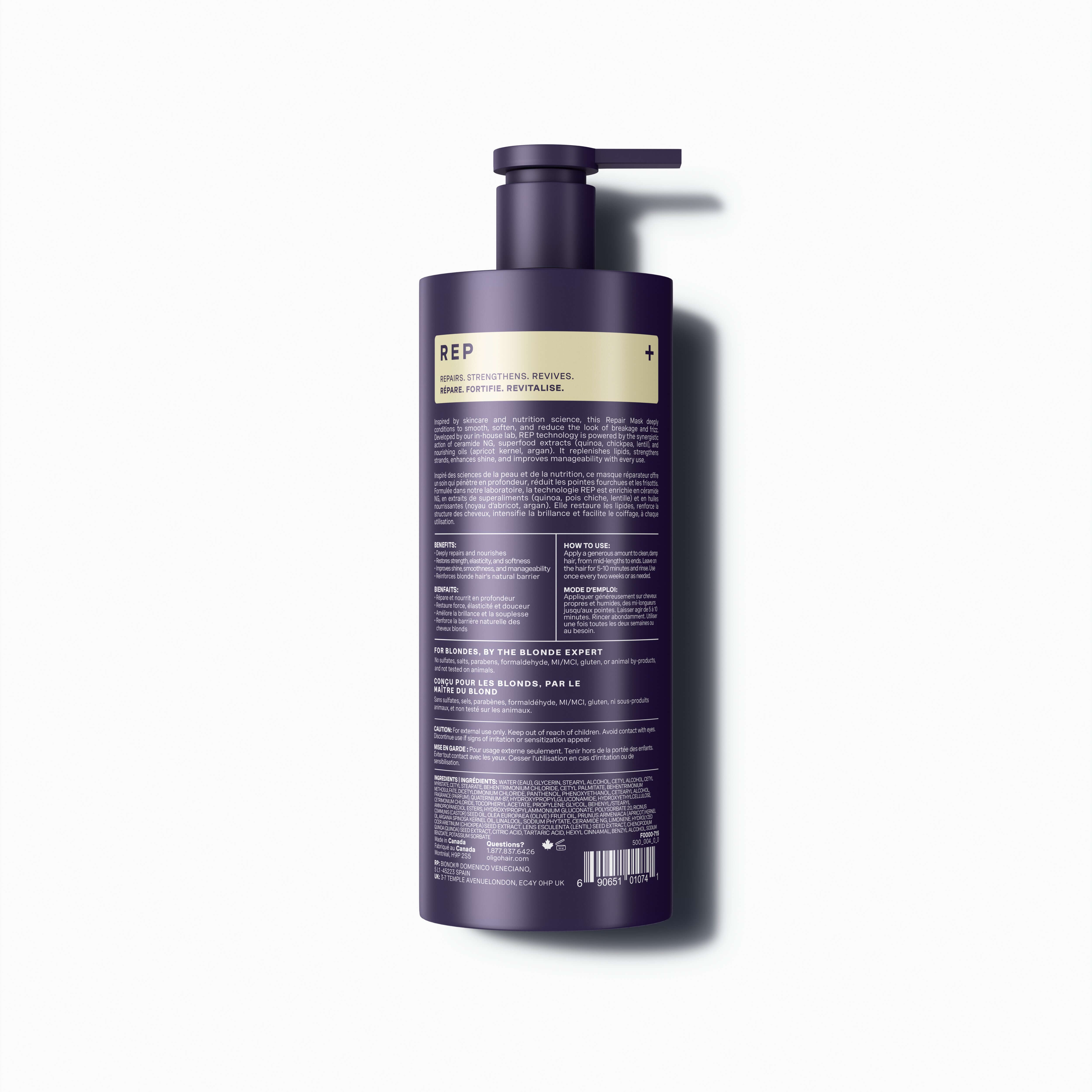 Back of bottle of Blacklight Blonde Science Repair Mask for Blondes 500ml #size_500 ml / 16.9 fl. oz