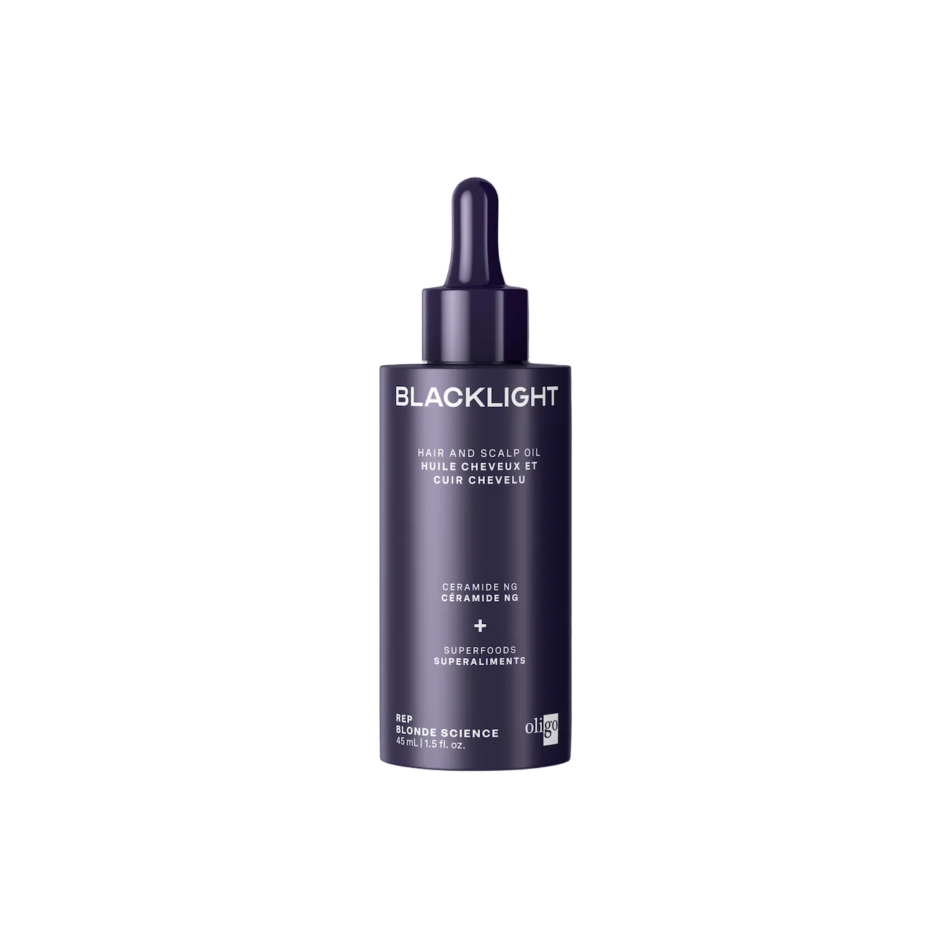 Blacklight skincare serum bottle on a white background