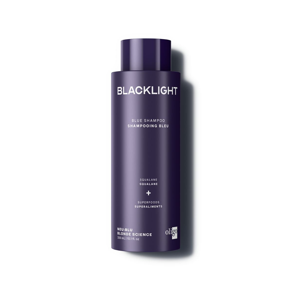 Front of bottle of Blacklight Blonde Science Blue Shampoo for Blonde Hair 300ml #size_300 ml / 10.1 fl. oz