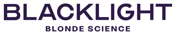 Blacklight Blonde Science logo in purple on a white background