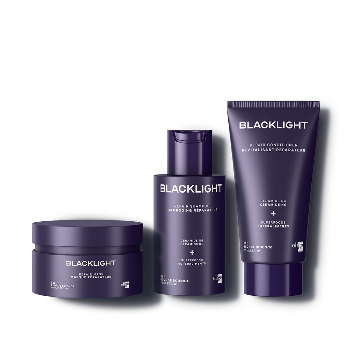 Blacklight Blonde Science Mini Repair Bundle including shampoo, conditioner and mask for dry hair