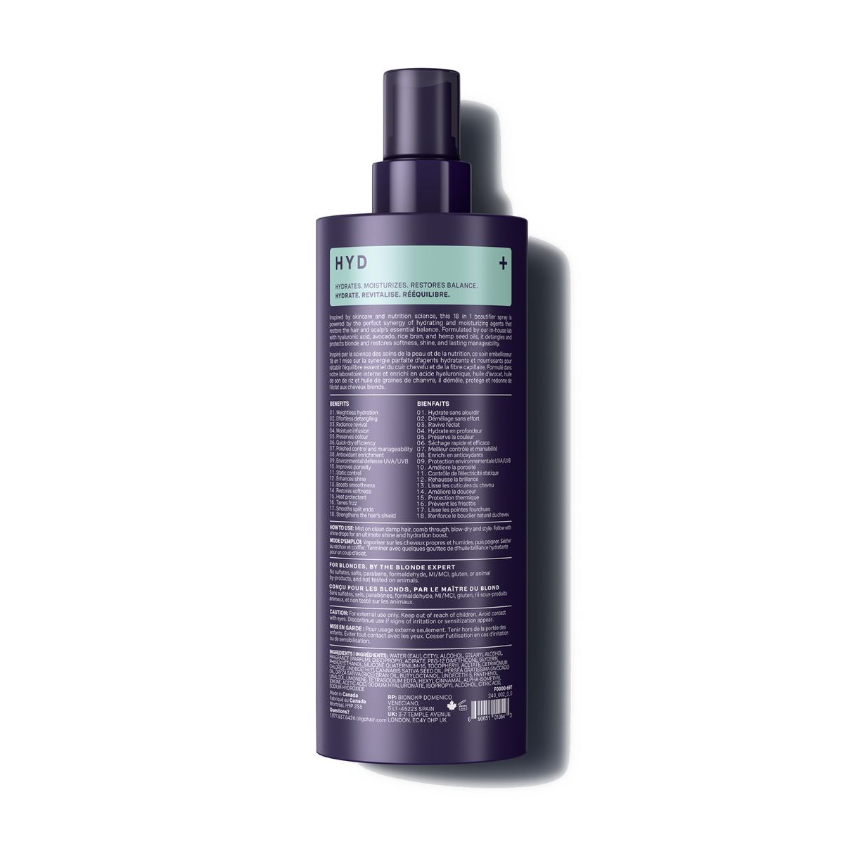 Back of bottle of Blacklight Blonde Science Moisture 18-in-1 Beautifier 225ml #size_225 ml / 7.6 fl. oz