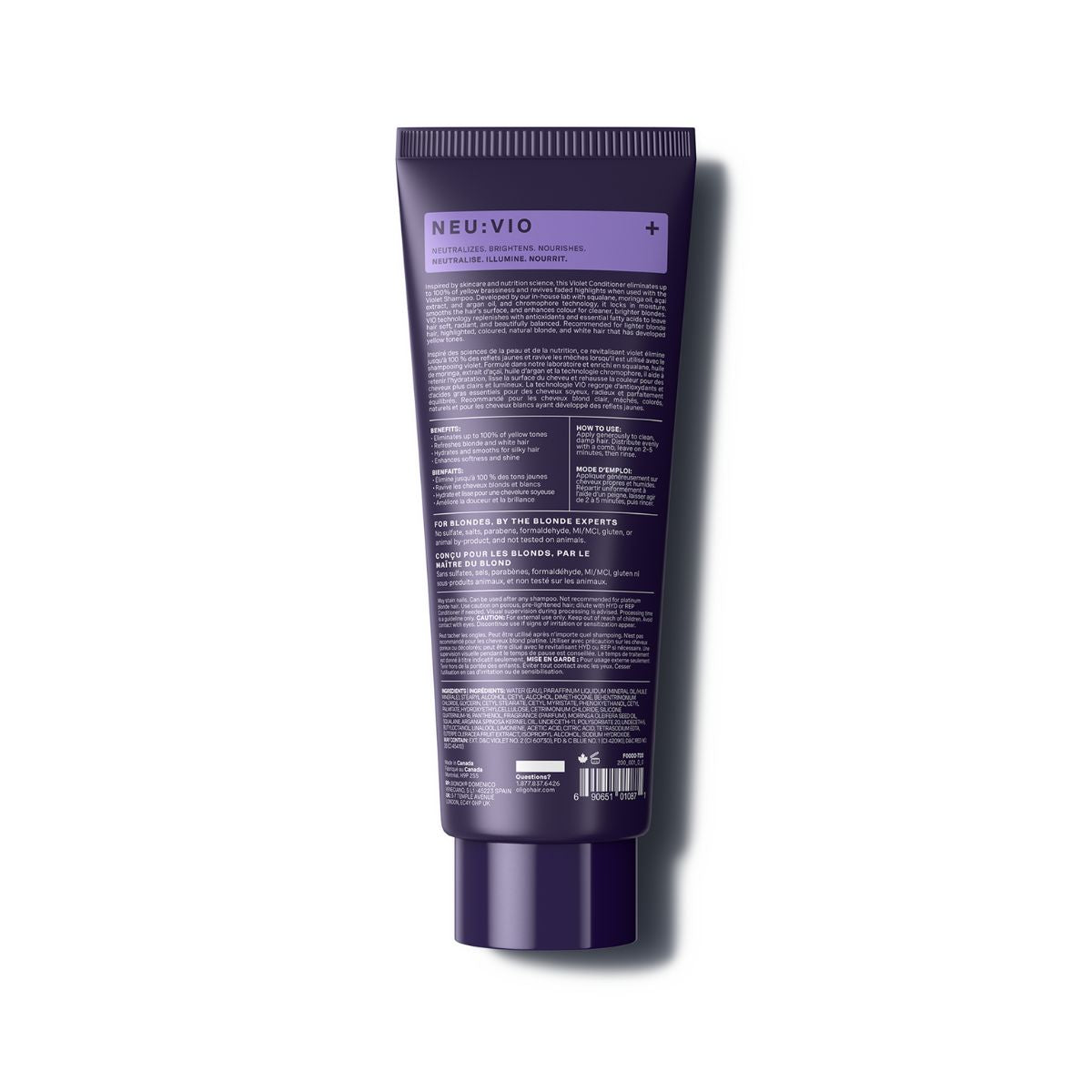 Back of bottle of the Blacklight Blonde Science Neutralizing Violet Conditioner 200 ml #size_200 ml / 6.8 fl. oz #format_200 ml / 6.8 fl. oz