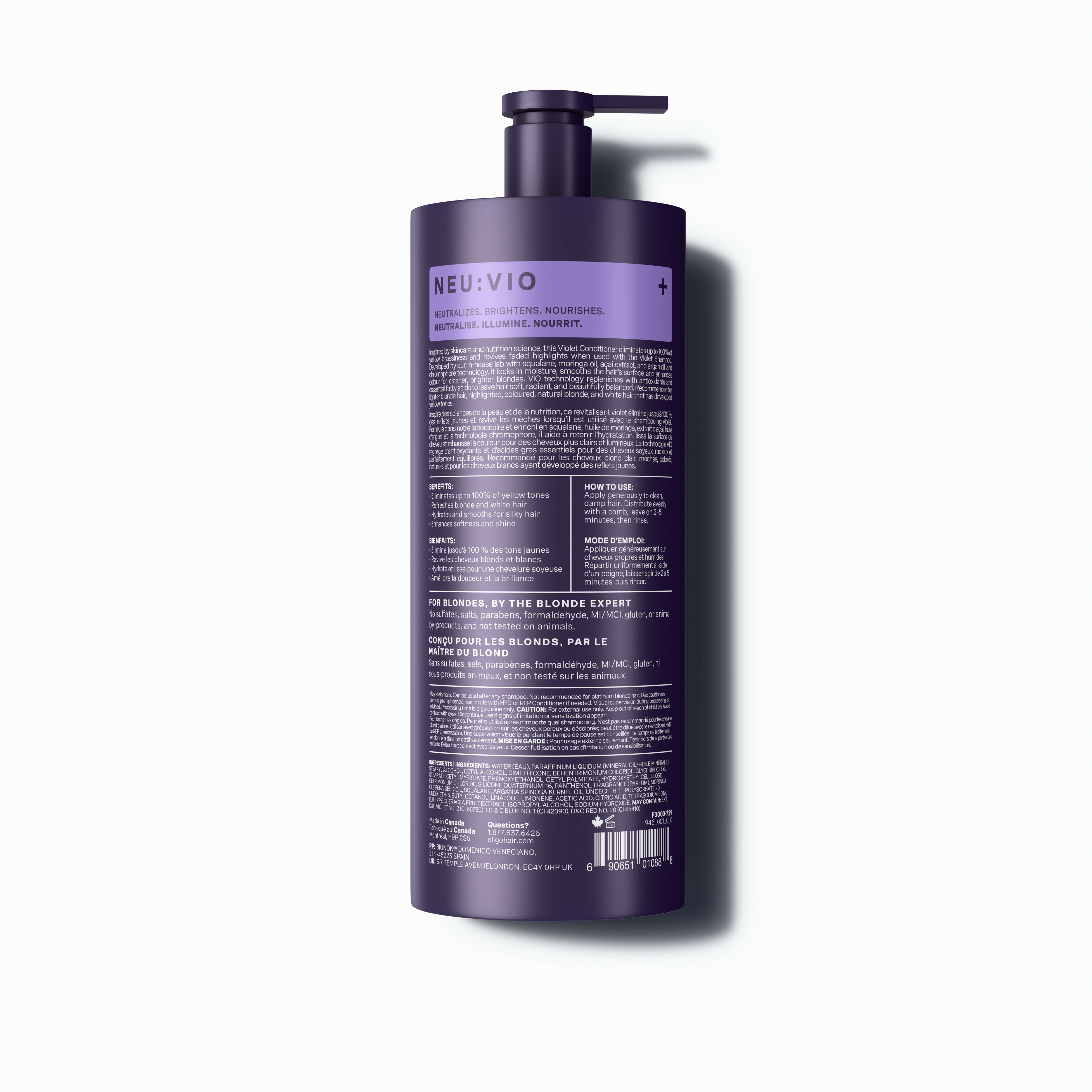 Back of bottle of the Blacklight Blonde Science Neutralizing Violet Conditioner 946 ml #size_946 ml / 32 fl. oz #format_946 ml / 32 fl. oz