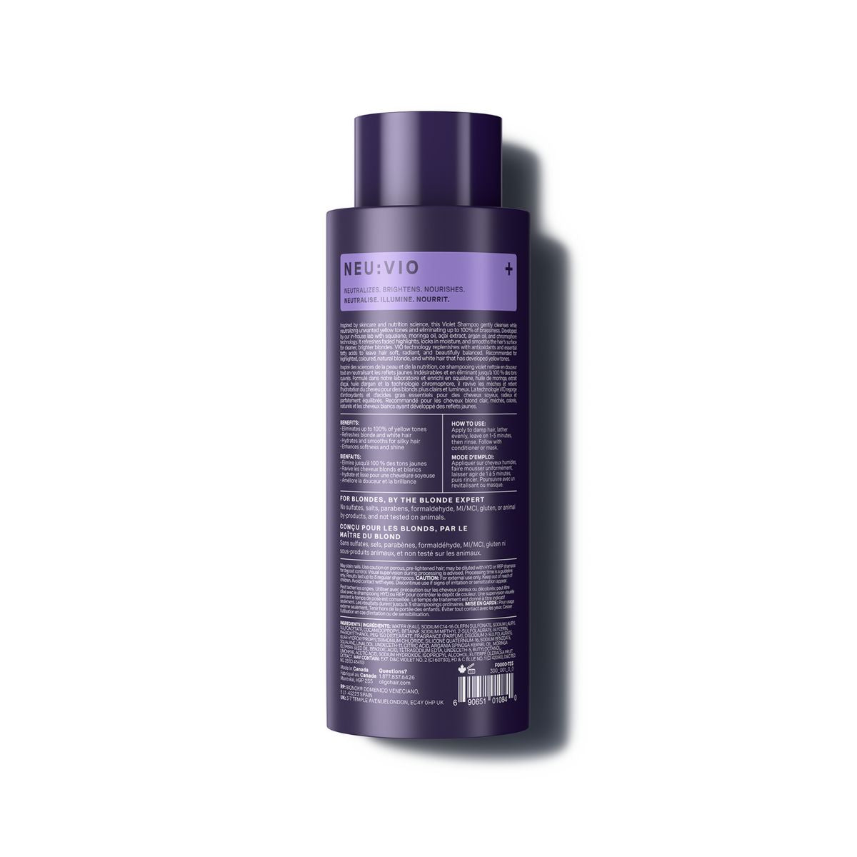 Back of bottle of Blacklight Blonde Science Neutralizing Violet Shampoo 300 ml #size_300 ml / 10.1 fl. oz