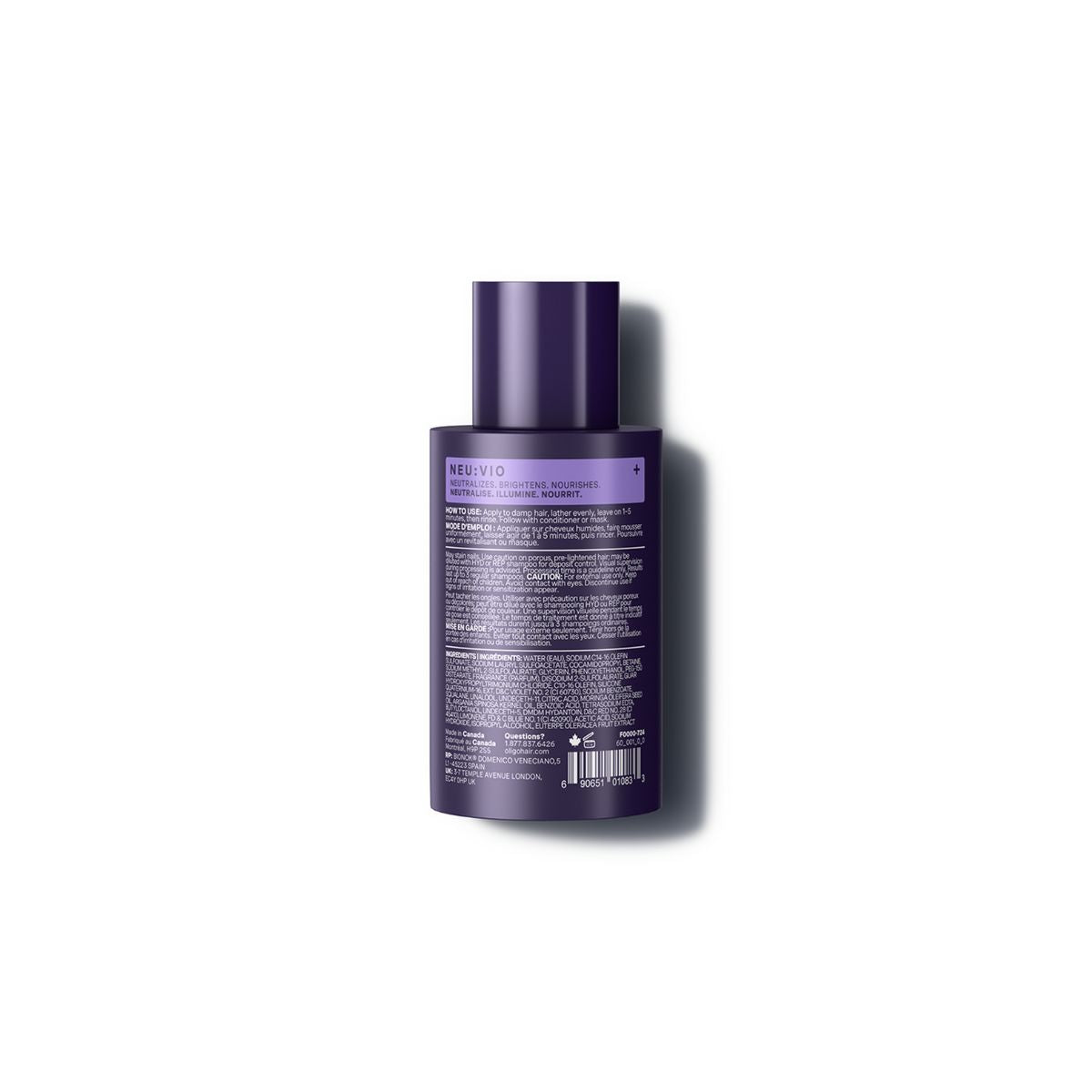 Back of bottle of Blacklight Blonde Science Neutralizing Violet Shampoo 60 ml #size_60 ml / 2 fl. oz