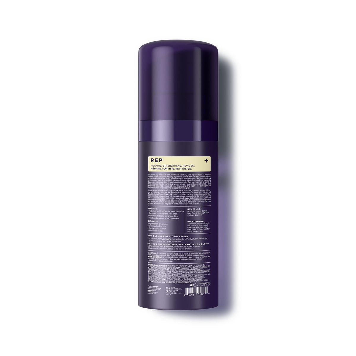 Back of bottle of Blacklight Blonde Science Repair Leave-In Conditioner for Blonde Hair 100ml